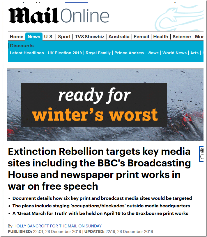 Extinction Rebellion targets key media sites including the BBC’s Broadcasting House and newspaper print works in war on free speech
