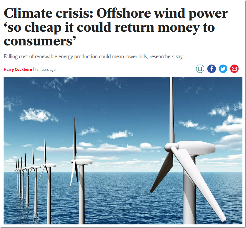 Offshore wind power ‘so cheap it could return money to consumers’-Claims Independent