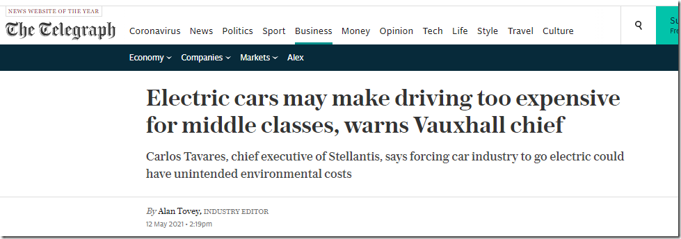 Electric cars may make driving too expensive for middle classes, warns Vauxhall chief