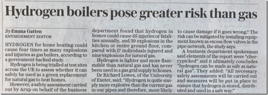 Hydrogen Boilers Greater Risk Than Gas